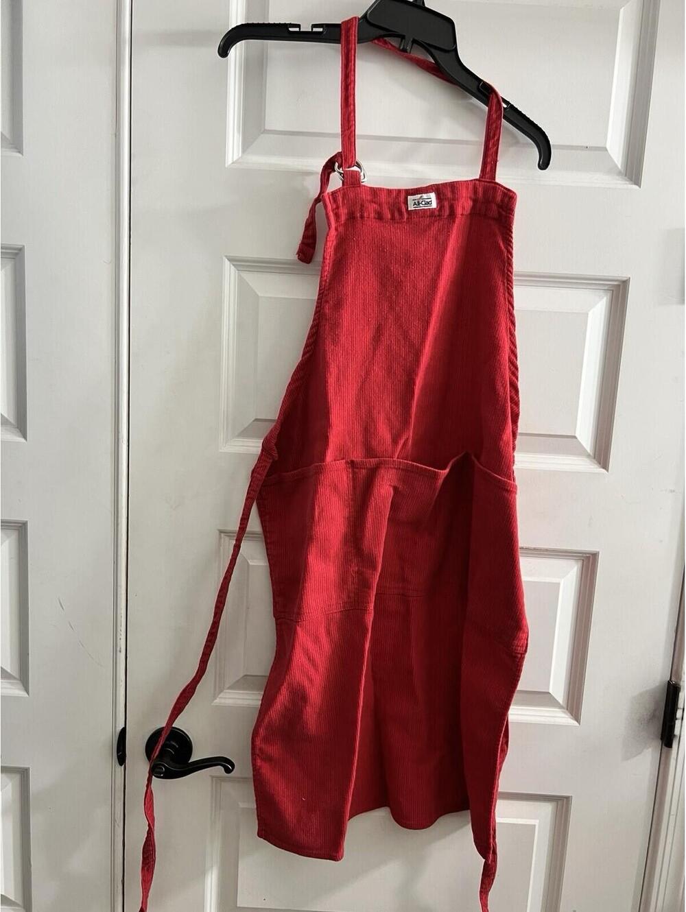 All-Clad Red Chef Kitchen Apron Adjustable Neck Cotton w/ Pockets BBQ Cooking